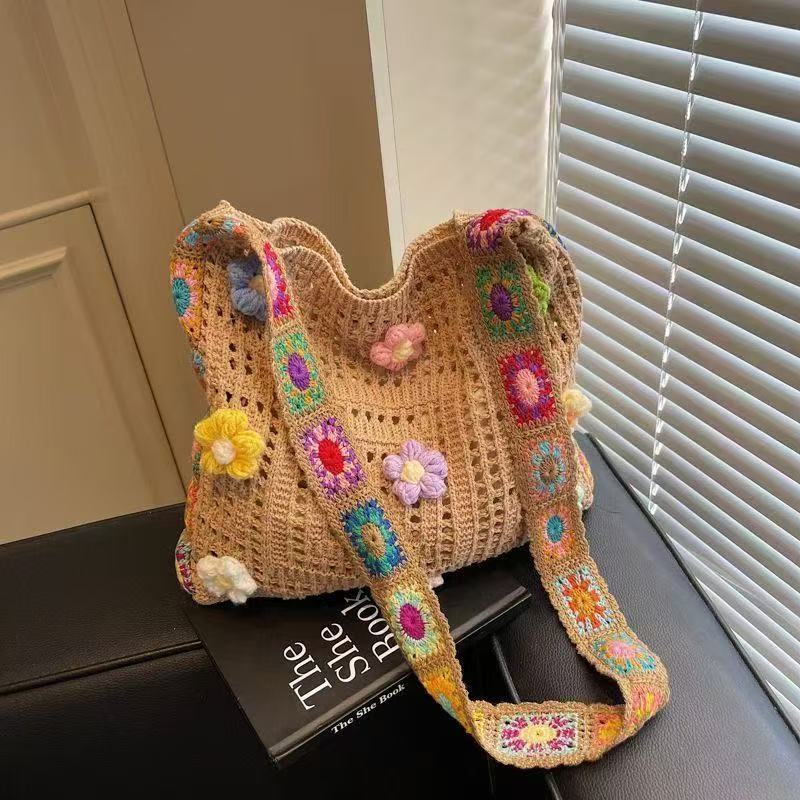 Taiwan/Bag Shoulder Bag Handbag Travel 2025 Fashionable Versatile Wool ins Embroidered Ethnic Style Tote Large Capacity Messenger Commuter