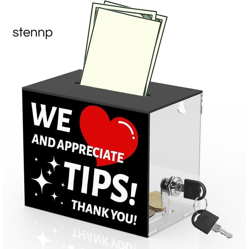 Lockable Acrylic Tip Jar Suggestion for Bartenders- Tip Box Money Container Featuring Slot, Lock& Donations Box