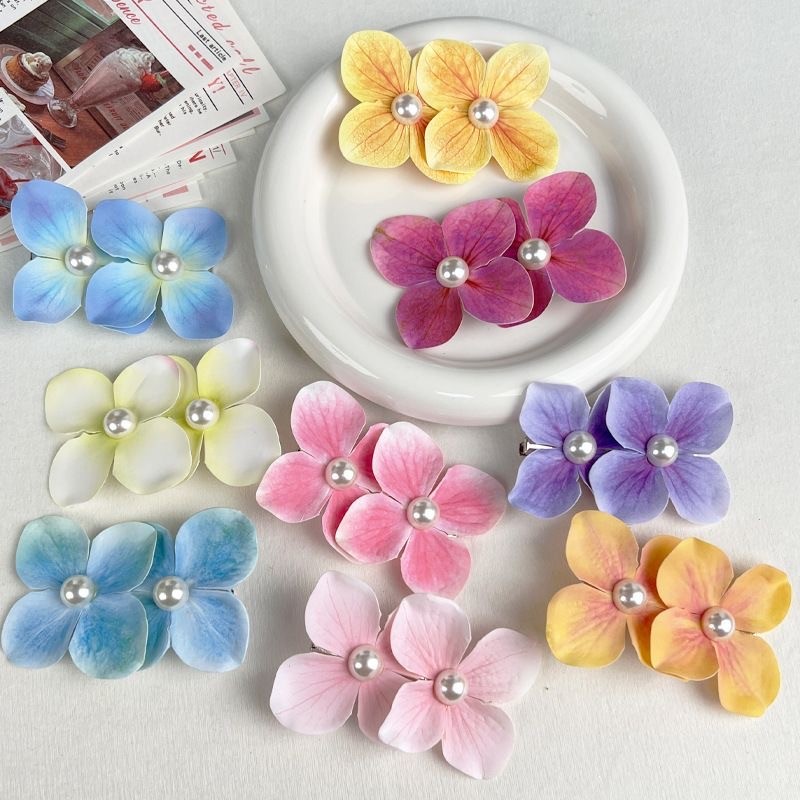 Stylish Hair Accessories Hydrangea Flower Clip, - Double Flower Pearl for Beautiful Appearance