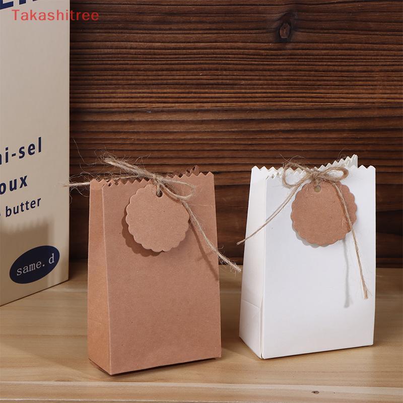 (Takashitree) 20/50Pcs Retro Kraft Paper Gift Box White Brown Cookie Candy Paaging Bag With Rope Tags Birthday Wedding Party Gifts Supplies