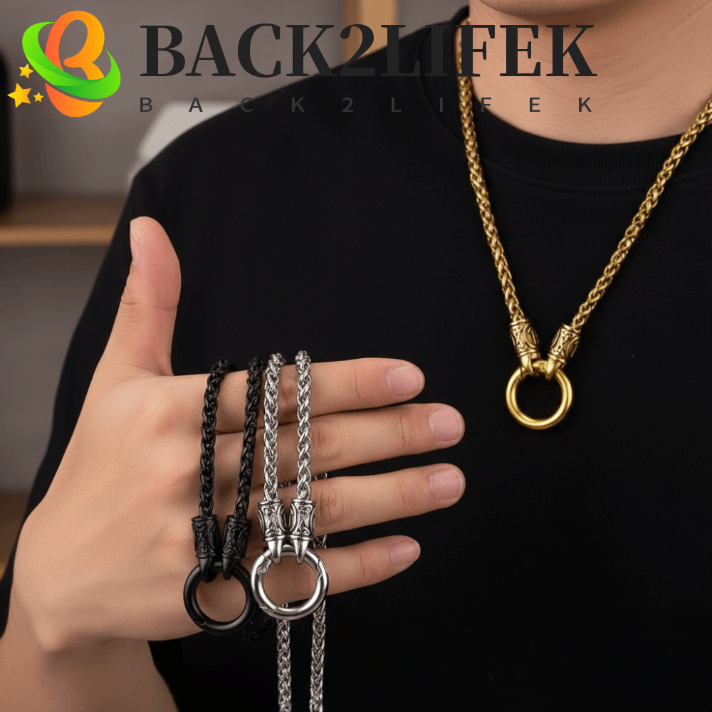 BACK2LIFEK Dragon Bone Chain Necklace, Circle Buckle Alloy Viking Necklace, Fashion Weaving Open Round Clasp Durable Ethnic Style Choker Daily