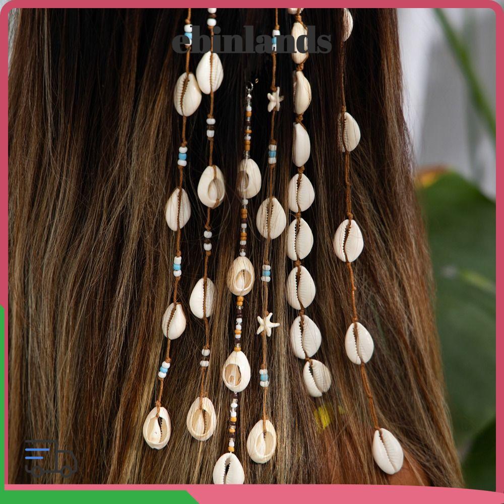 NOVOCCT Shell Pendant Hair Clip, 6 Styles Handmade Beads Conch Tassel Hair Accessory, Fashion Braided Long Bohemian Shell Beaded Hair Accessories Women