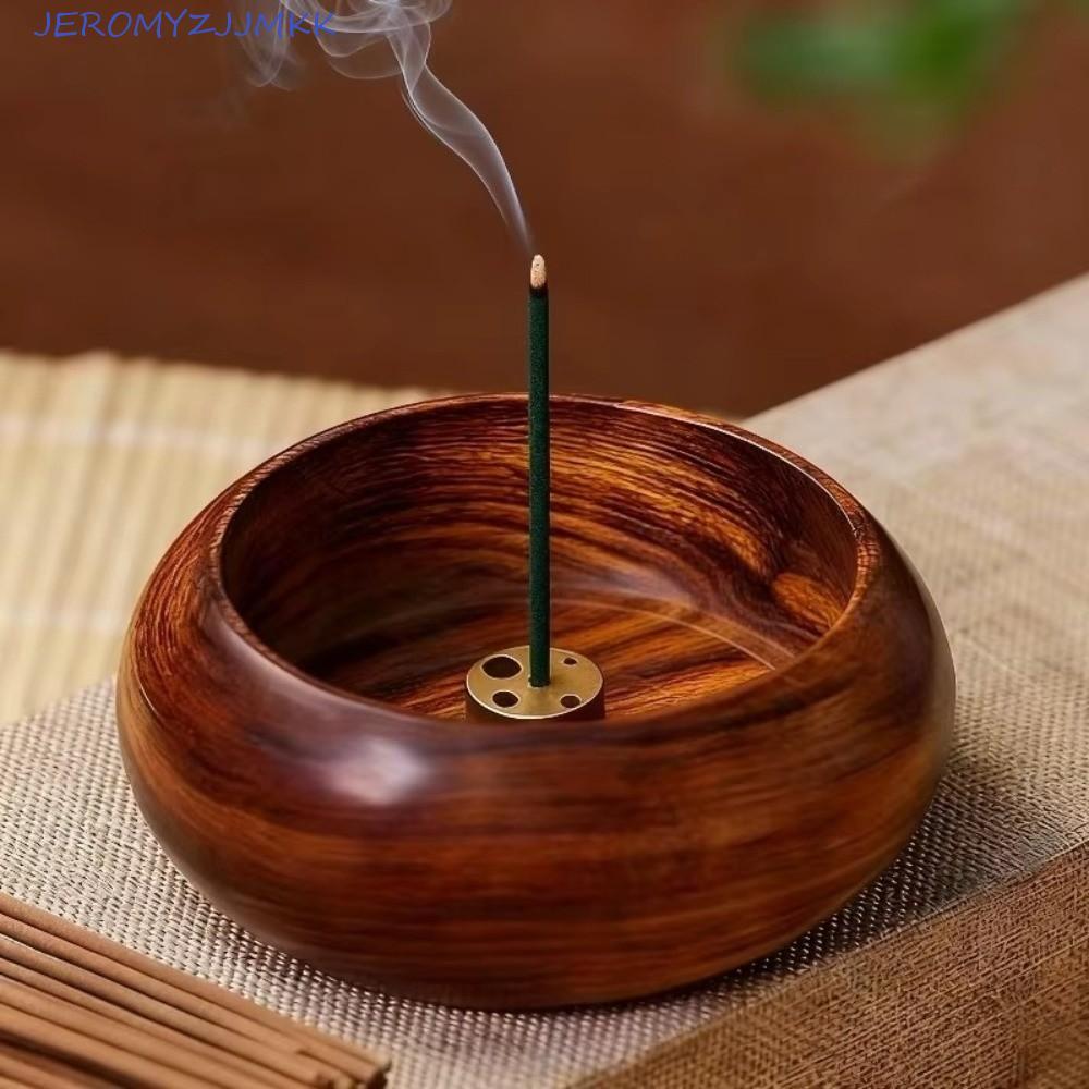 JEROMY Wooden Incense Holder, 4 Holes Solid Wood Incense Burner, Sustainable Handcrafted Smooth Polished Retro Stick Holder Yoga Practice