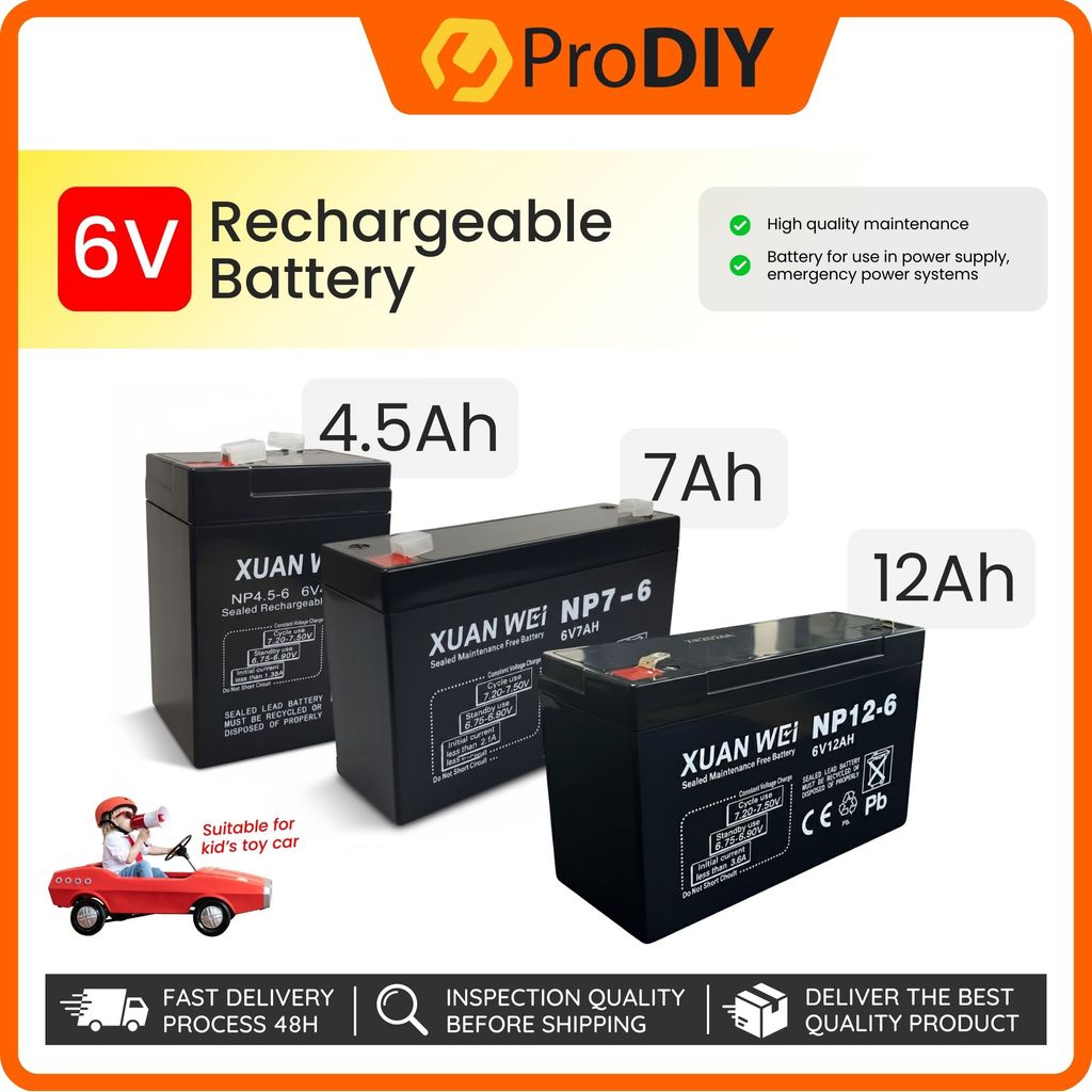 6V Rechargeable Battery Sealed Lead Acid Battery Toy Car Battery Replacement Bateri Kereta Mainan Electric