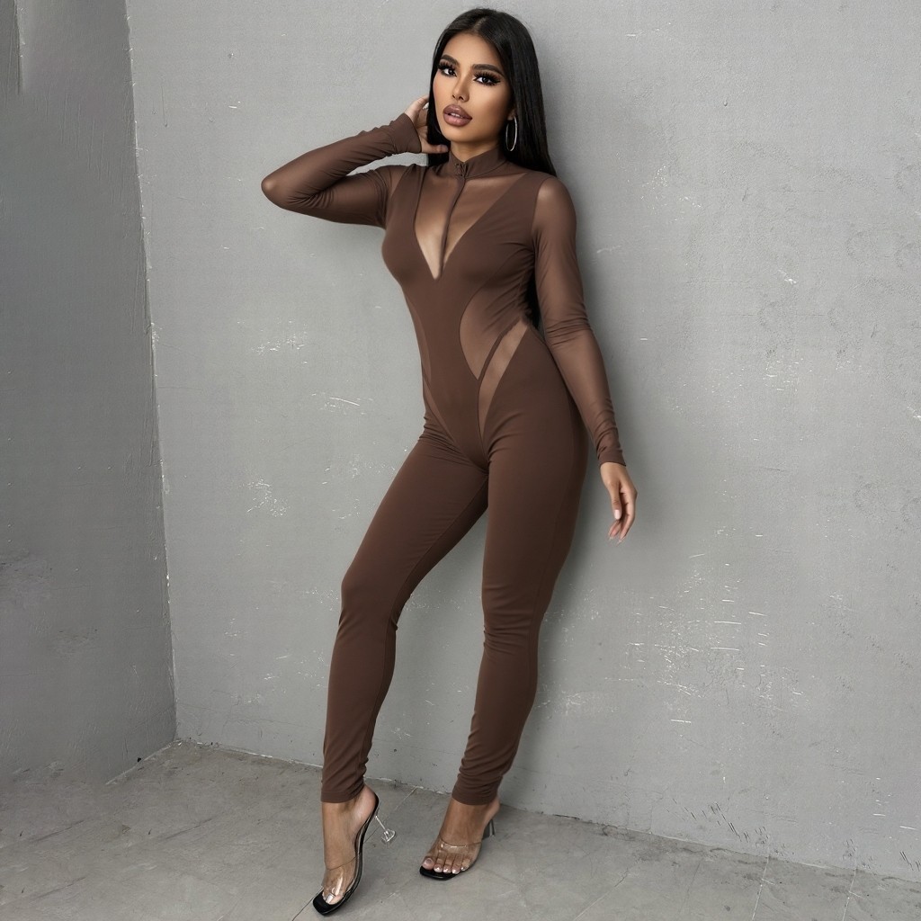 Cute Patchwork Jumpsuit - Skinny Fit Stretch Casual & Workout Wear