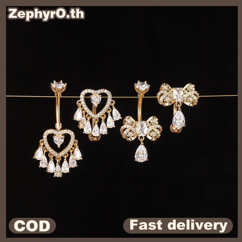 null Heart Bow Zircon Belly Button Rings Navel Piercing Rhinestone sels Belly Bar For Women Body Jewelry null