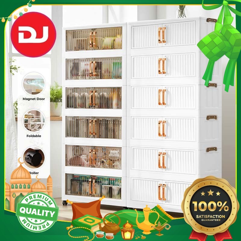 【SHIPPING PROMO】【DJ 2026】50-80cm Foldable 2-Door Storage Cabinet with Wheels Rak Kabinet LipatBeroda