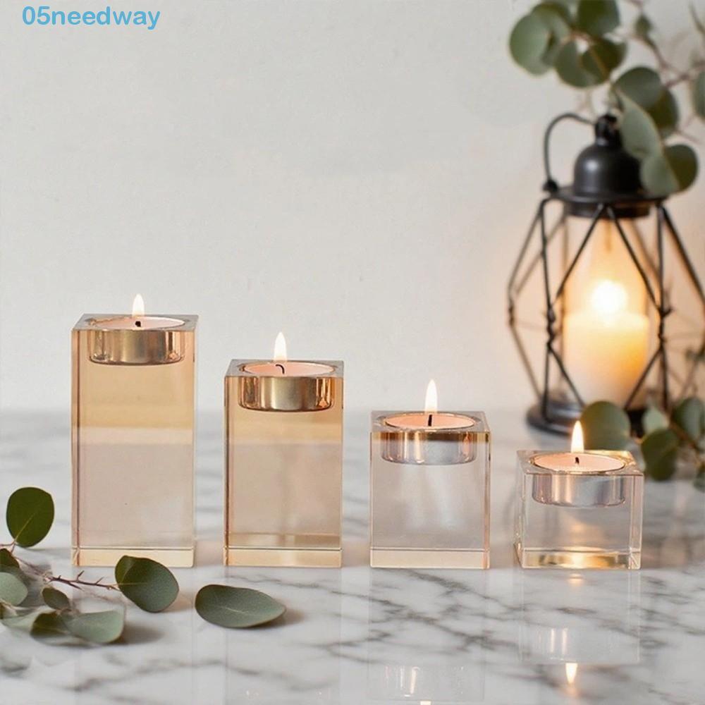 NEEDWAY Desktop Candlestick, 4/6/8/10 CM Sparkling Candle Holders, Creative Resin Cubic Prism Romantic Single-Head Candle Stand Birthday Celebration