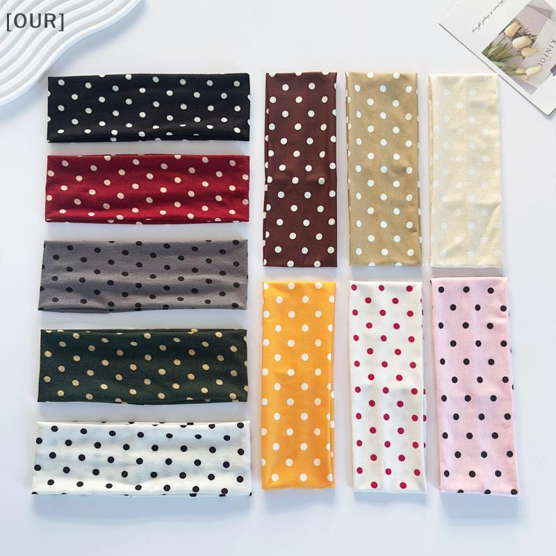 [OUR] Retro Boho Breeze Wind Dot Stretch Women's Hairbands Korean Ins Fashion Wide s Yoga Sports Dating Hair Accessories null