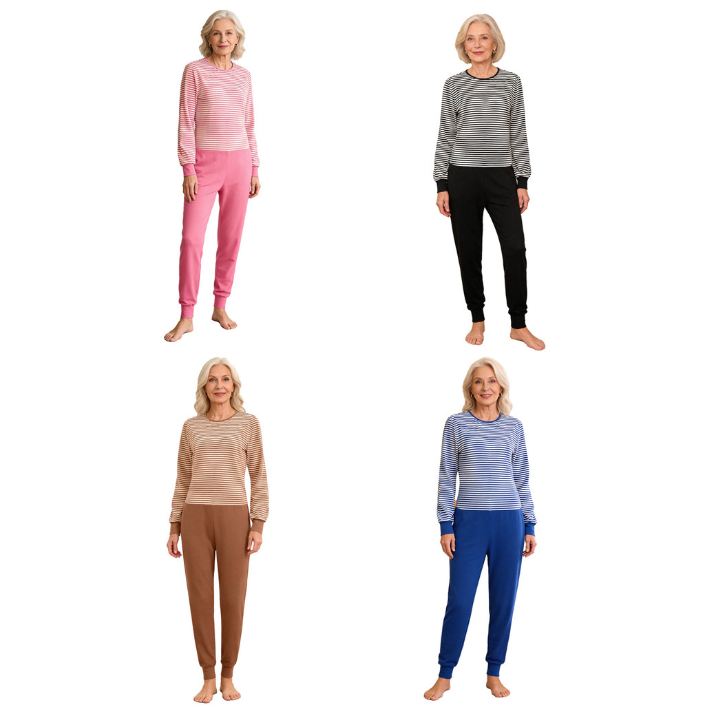 Yeahdor Womens Elderly Alzheimer Nursing Striped Jumpsuit Long Sleeve Zipper at Back and Legs Anti-strip Bodysuit for Special Needs Caring