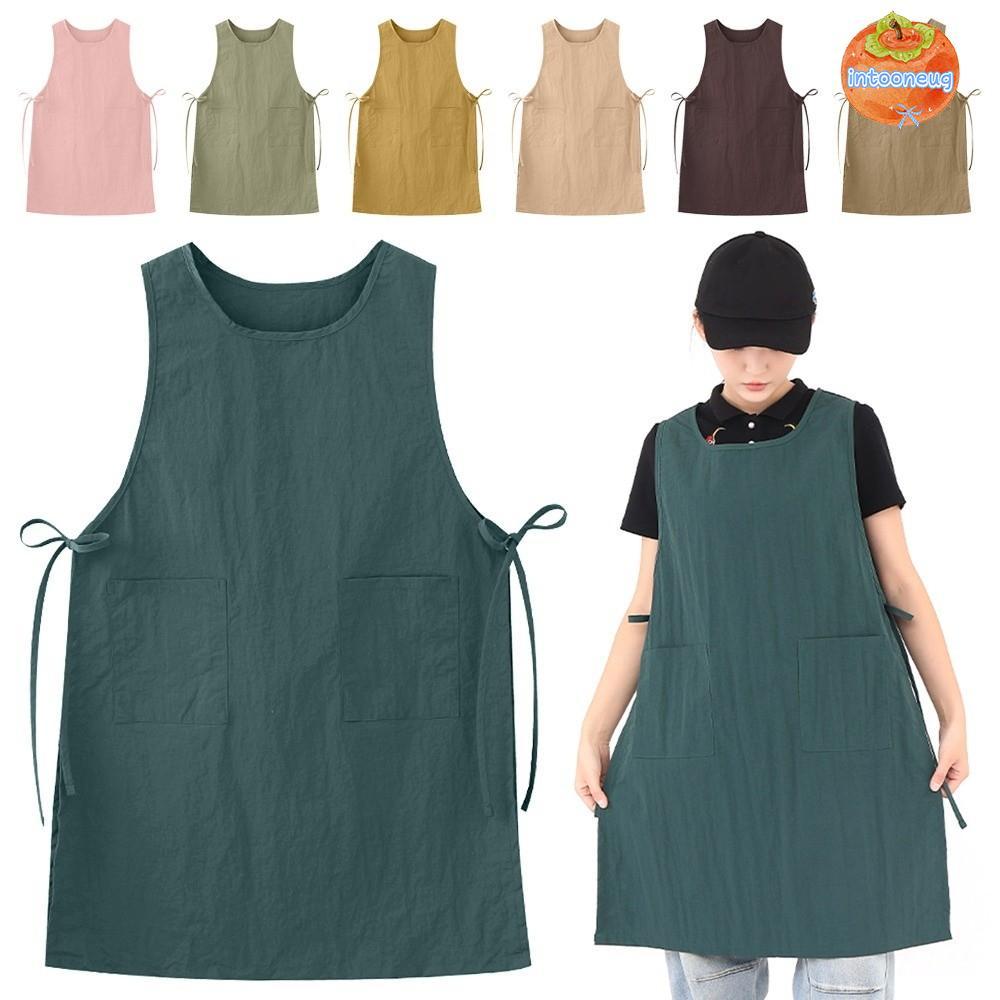 INTOO Long Vest, Solid Color Japanese Style Kitchen Aprons, Fashion Waterproof Multipurpose Anti-dirty Nail Salon Beauty Apron Unisex