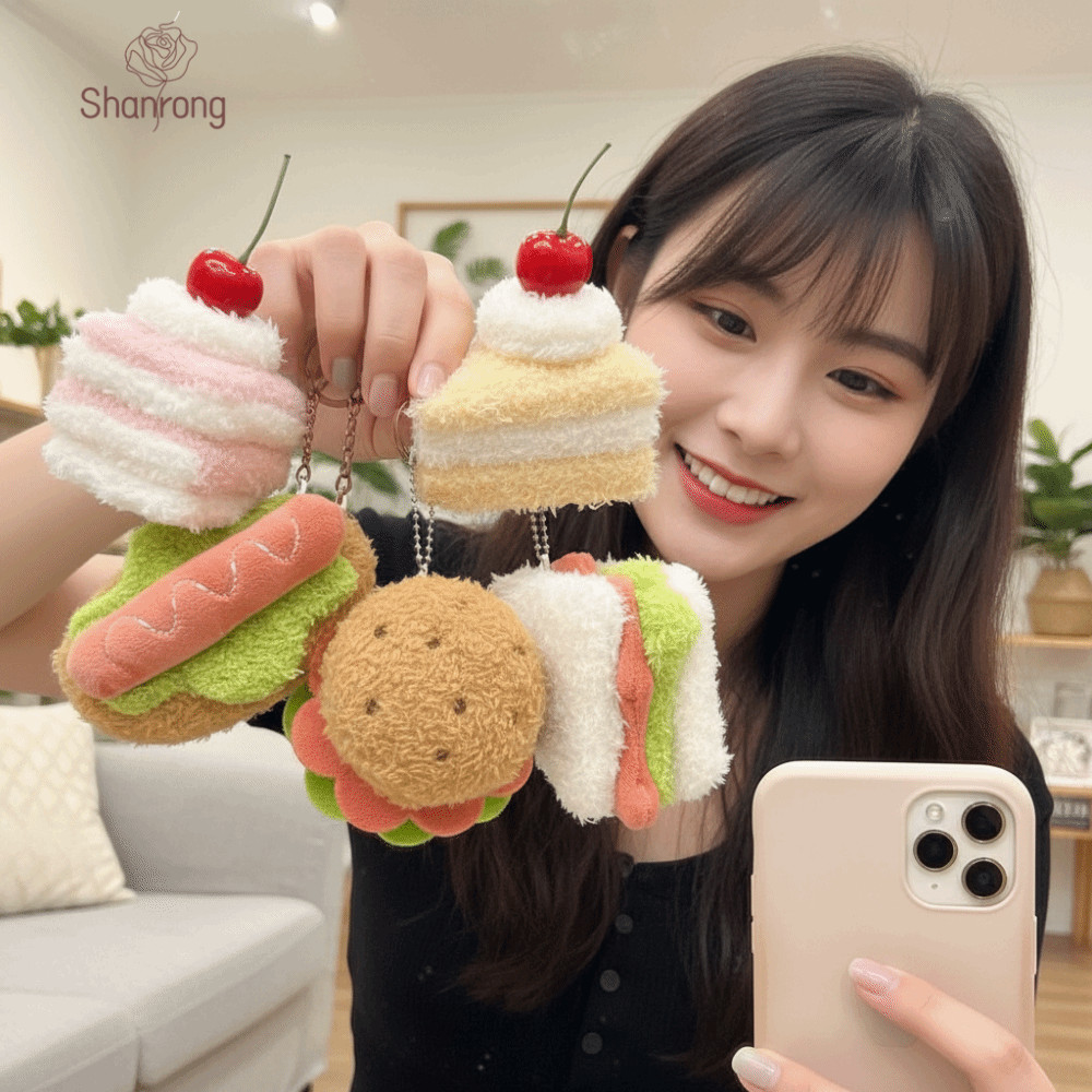 SHANRONG 2pcs Simulation Food Plush Keychain, Kawaii Design Creative Shape Hamburger Keyring, Plush Material Adorable Style Simulation Food Sandwich Keyring Pendant Decor
