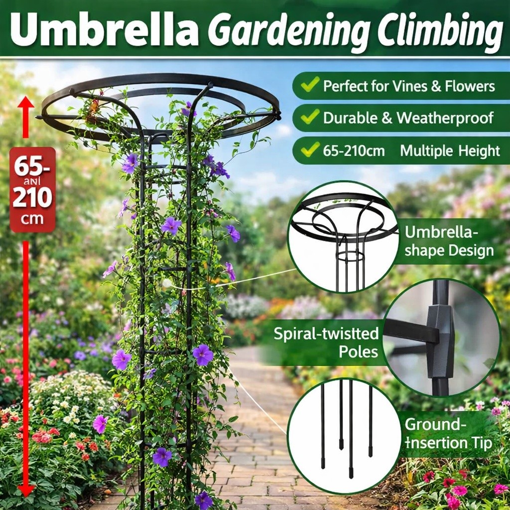 Umbrella-Shaped Garden Climbing Frame - 65-210cm | Outdoor Plant Support Stakes 伞型花支架 伞型爬藤架 Flower Support