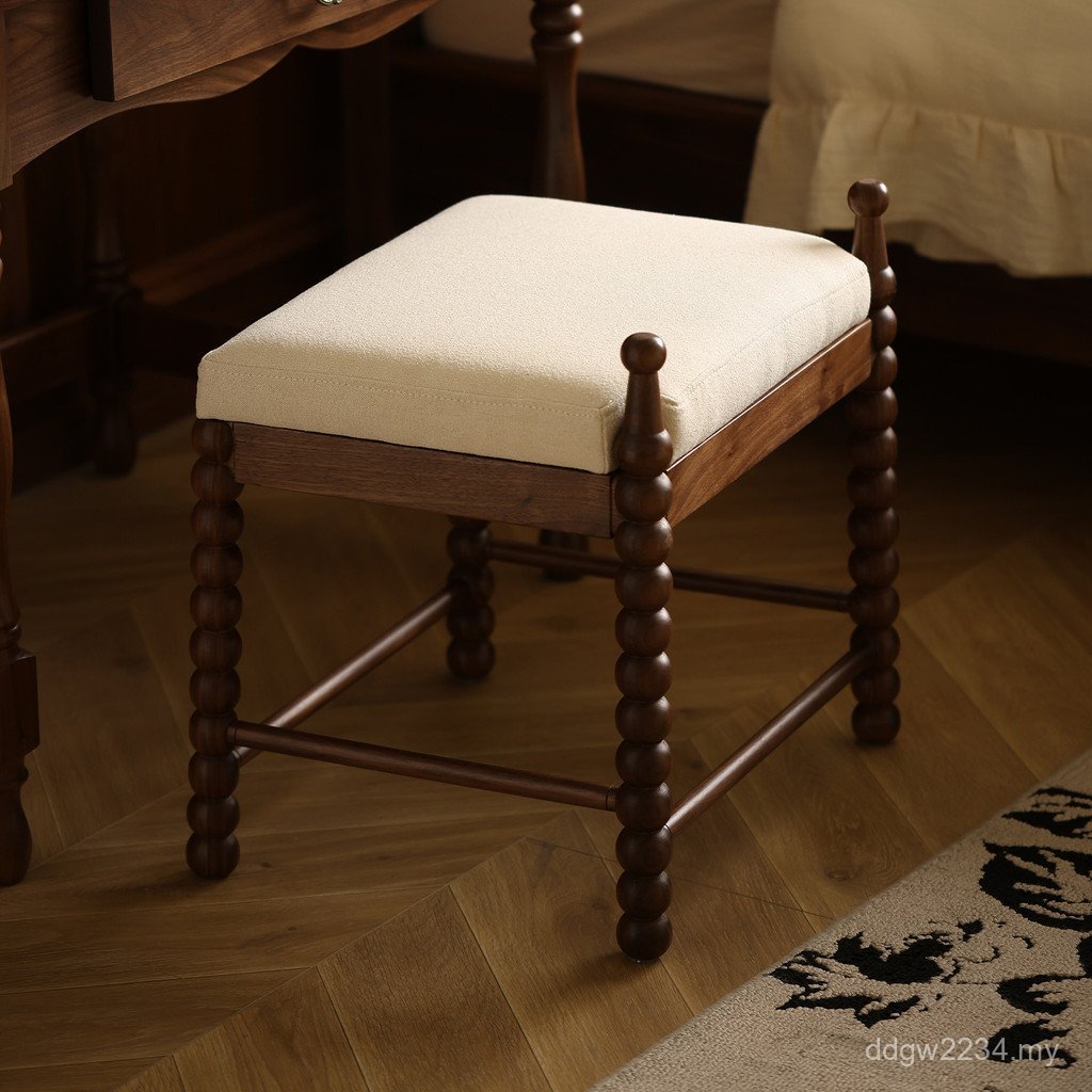 Change Shoes Black Makeup Stool Bench North American Walnut Stool Simple Girl Solid Wood Dedicated Bedroom Stool Dressing Premium RPEG