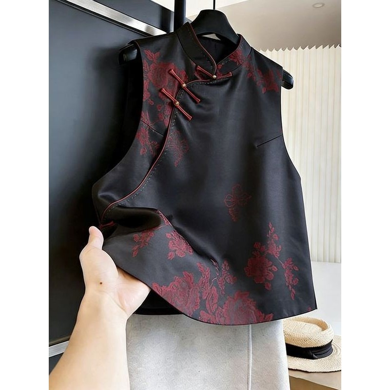 New Chinese Style National Style Retro Stand-Up Collar Diagonal Cardigan Buckle Vest Women 2026 Fashion Waistcoat Sleeveless Vest 3.8