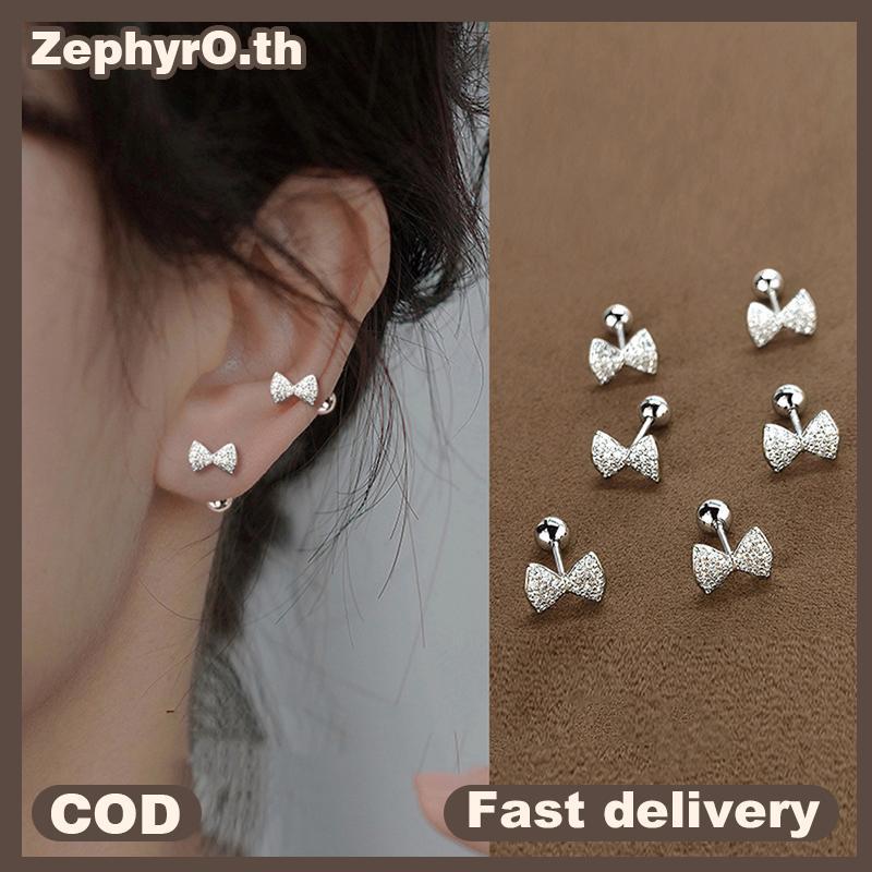 null 1Pair Bow-knot Zircon Ear Studs Earrings For Women Cartilage Helix Ear Bone Nail Piercing Ear Jewelry Gift null