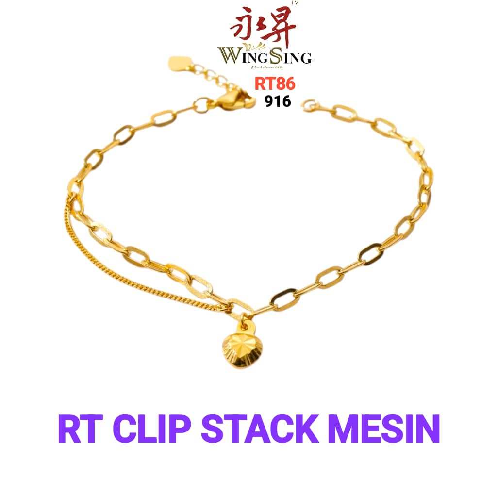 Wing Sing Rantai Tangan Paperclip Mesin Gantung Love Bracelet Emas 916 / 实心回形针仄身吊心916手链 / 916 Paperclip Machine Bracelet