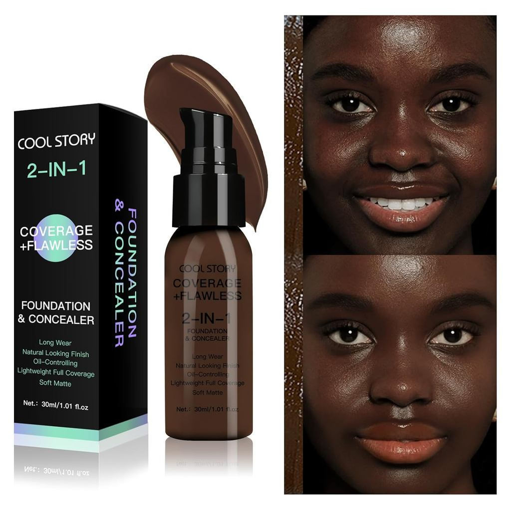 Foundation and Concealer 2 in 1 Long-Lasting Matte Effect Light Concealer (Dark)
