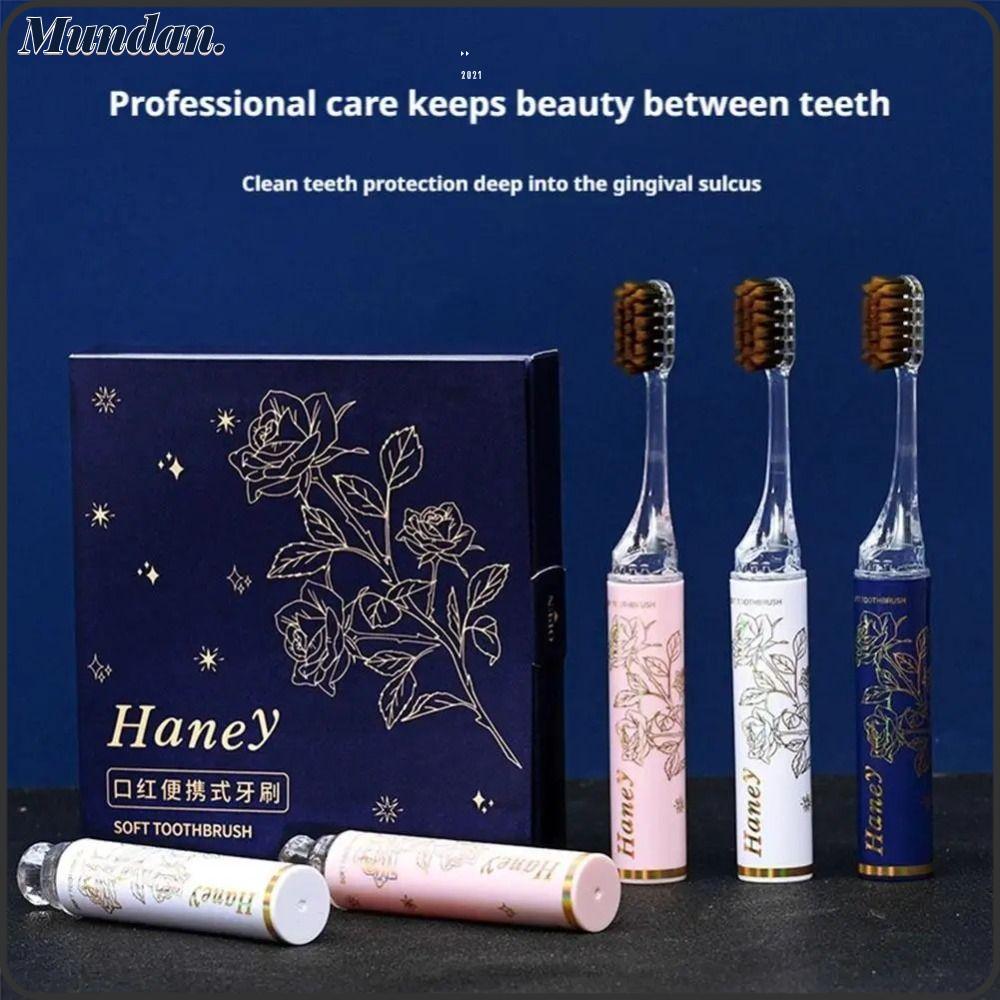 MUNDAN 1/3Pcs Toothbrush, PETG Lipstick Shape Soft Bristled Toothbrush, Portable PBT Oral Care Oral Cleaning Toothbrush Travel Use