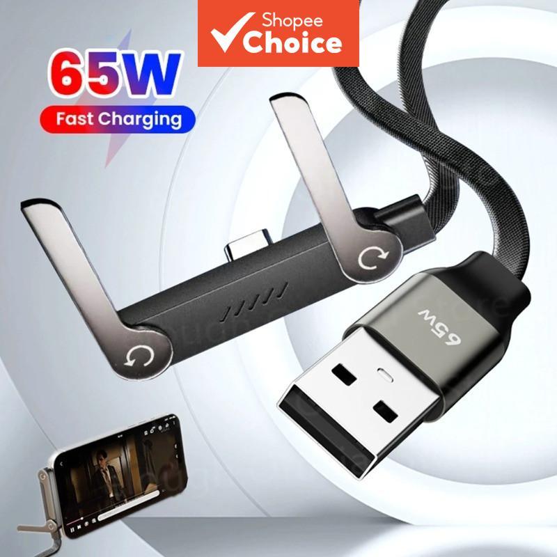 65W USB A To USB C Fast Charging Cable With Foldable Phone Holder Desk Bracket