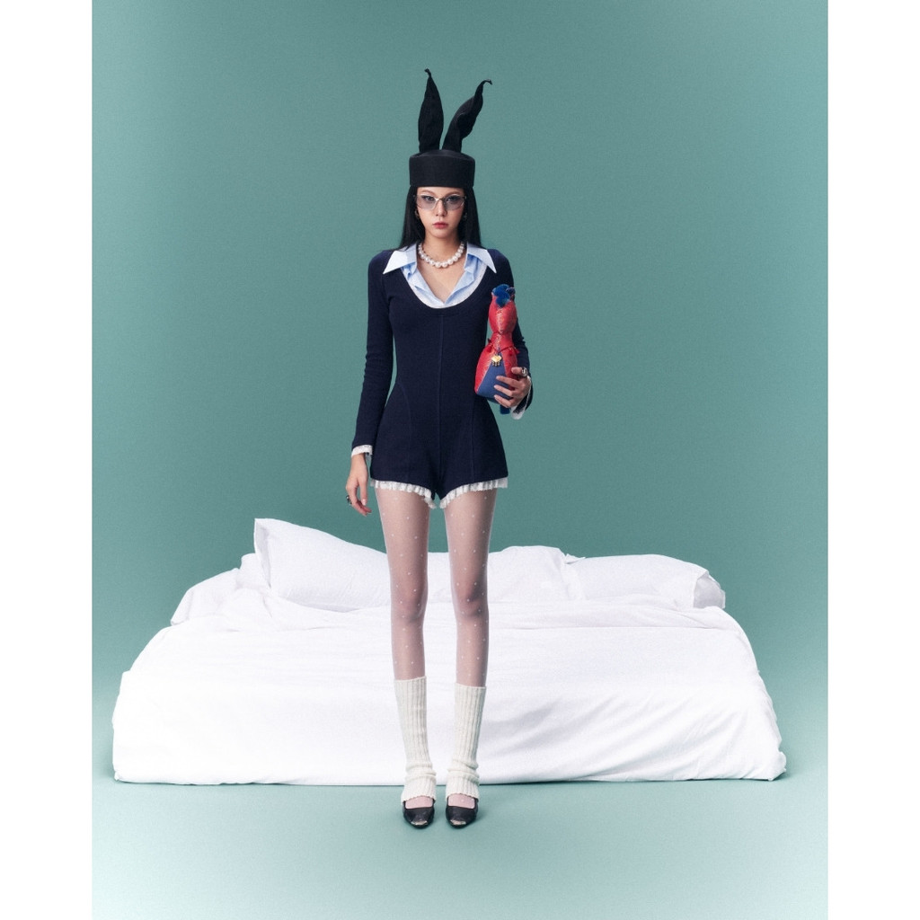 So Dópe.Club - navy blue elastic jumpsuit with shirt collar and loose skirt Pazazi Jumpsuit