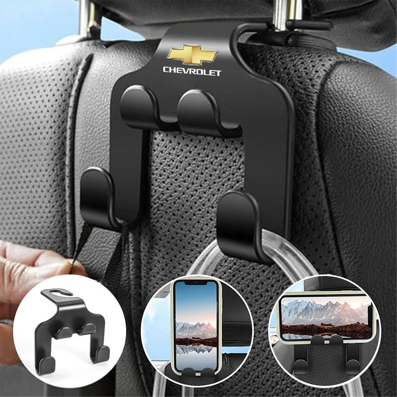 [Ready Stock] 2 in 1 Car Seat Double Hook, Car Rear Seat Storage Hook,Car Hanging Storage Organizer for Handbag Purse Coat , Headrest Hanger, Mobile Phone Holder for Chevrolet Captiva Colorado Cruze Spark Malibu Trax Aveo