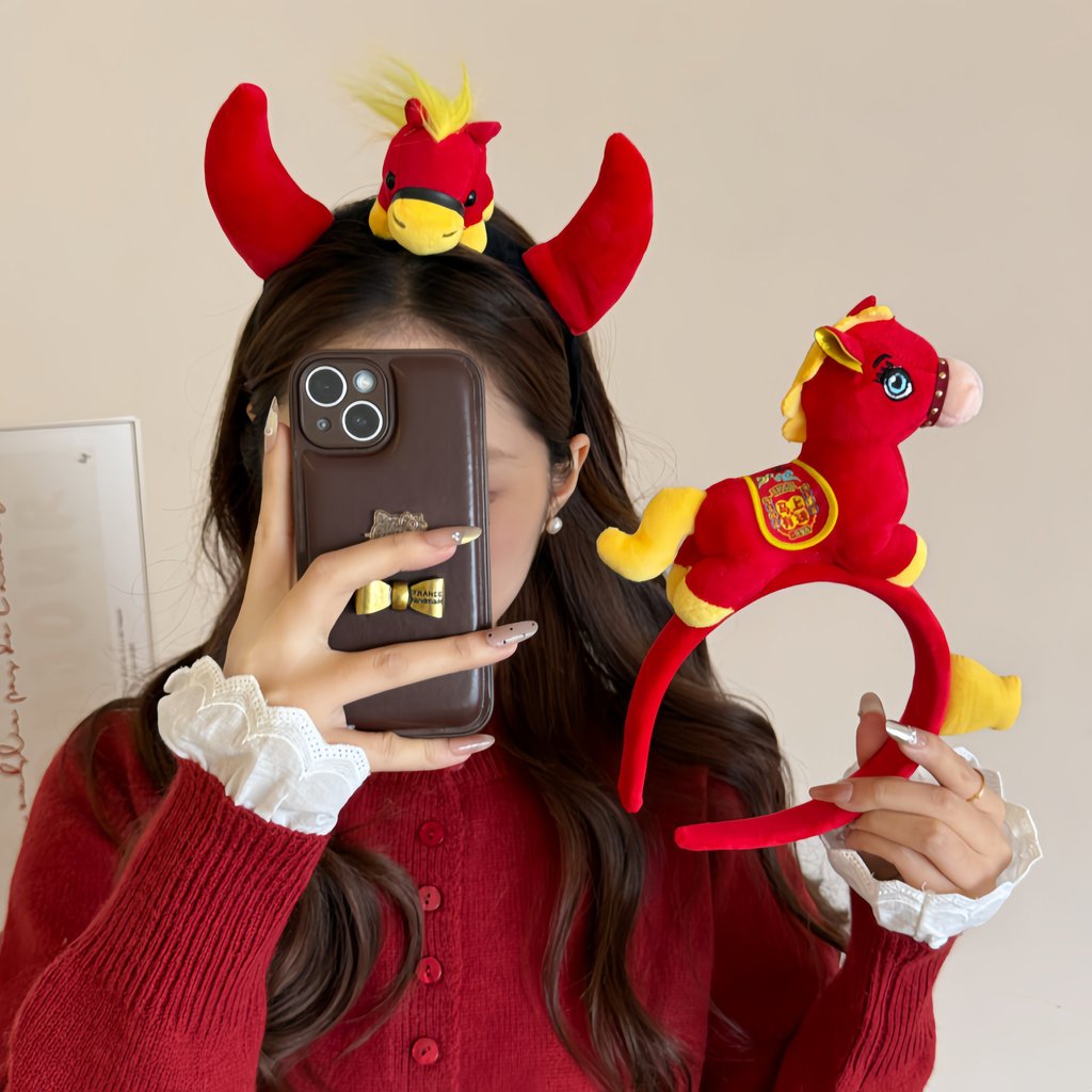 chinese new year hair clip 2026 Year of the Horse Zodiac Hair Accessories Cute Plush Doll Headband Children New Year's Day New Year's Eve Event Performance Headwear Headband