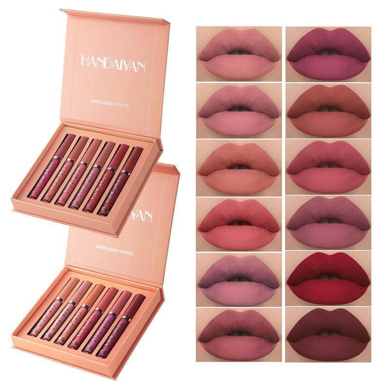 HANDAIYAN Matte Liquid Lipstick Set of 6-Long-Lasting Color Rendering, High Color Rendering |     Nude Lip Gloss Set-Waterproof, Non-Stick Cup, Non-Fade |     Reg