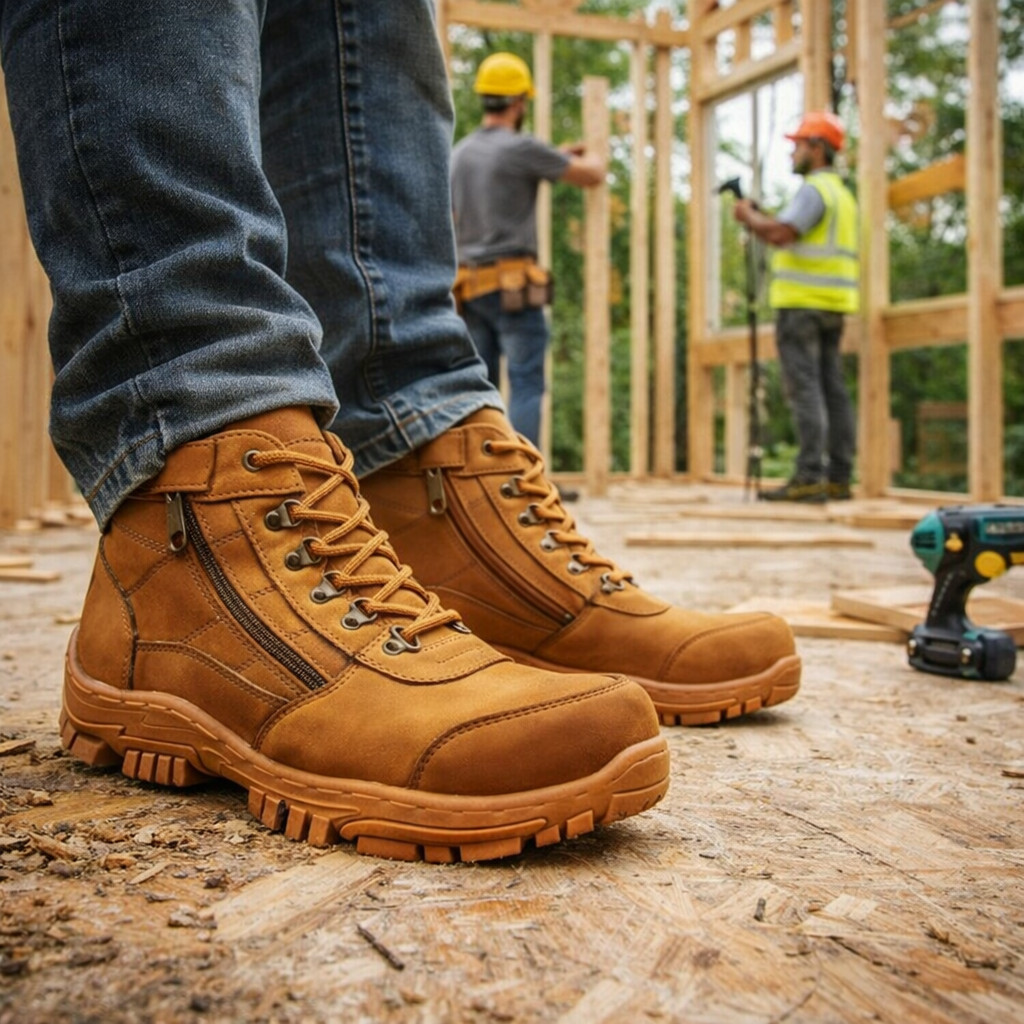 Purpose Essential Kasut Safety Industri Black Tan Coklat Crocodile Zip Tapak Grip Must