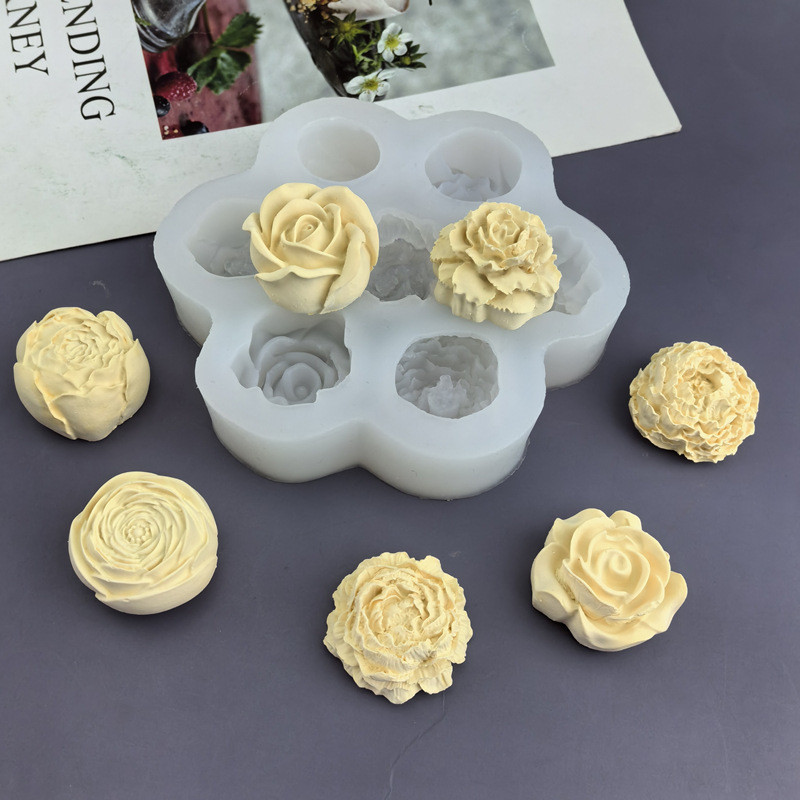 Variety 7-Hole Rose Peony Flower Silicone Mold Baking DIY Cake Chocolate Plaster Epoxy Candle Mold