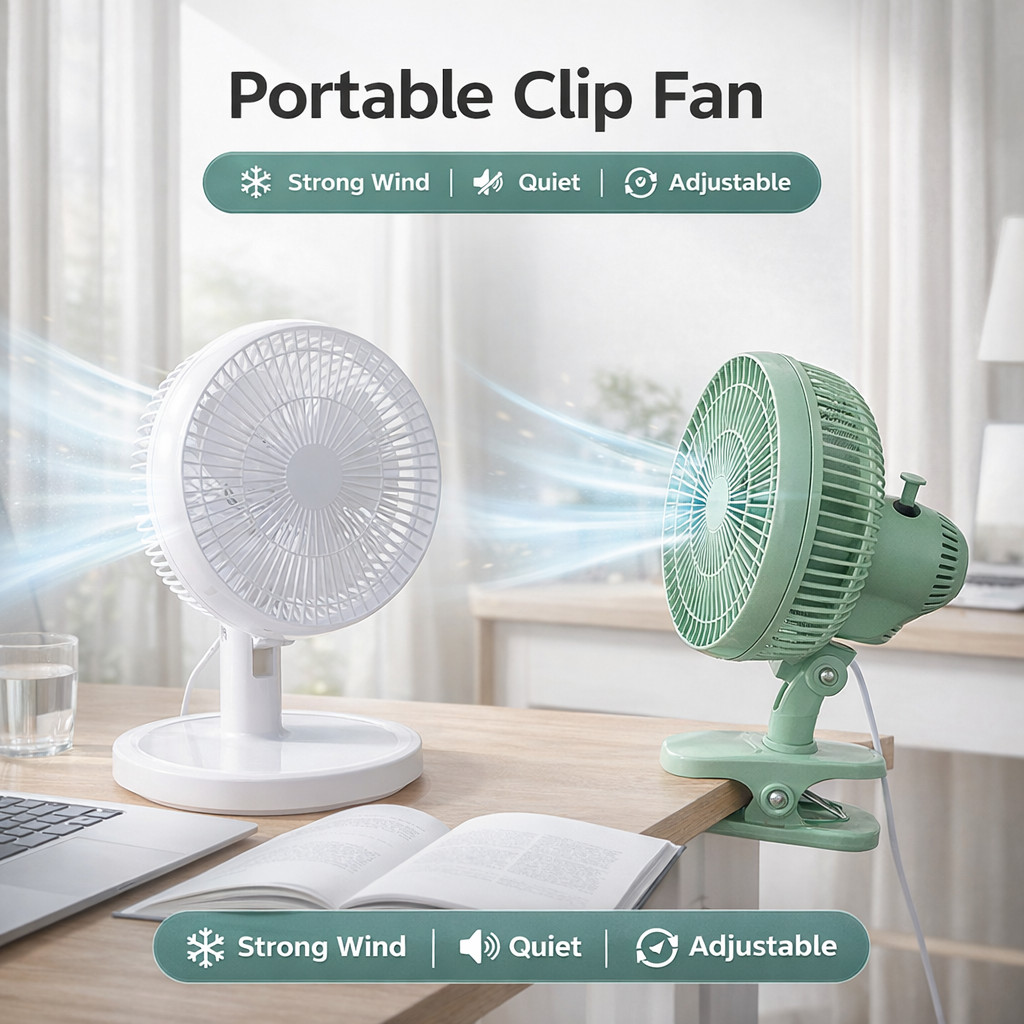 USB Clip Fan Portable Mini Desk Fan Kipas Meja Senyap Kipas Klip Angin Kuat Adjustable Cooling Fan for Desk Bed Dorm