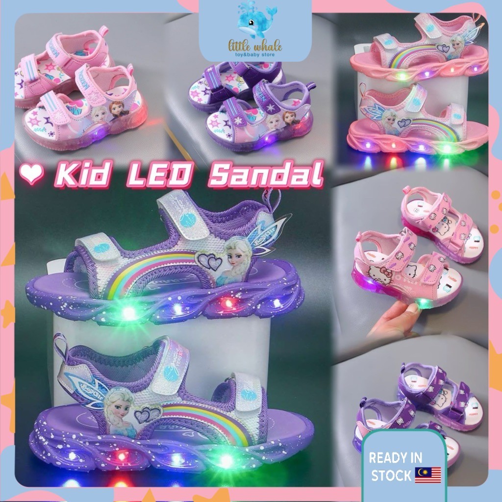 Girl LED Sandal Kids Cartoon Hello Kitty Frozen Elsa LED Sandals Fashion Beach Glowing Kids Pink Purple Casual Shoes