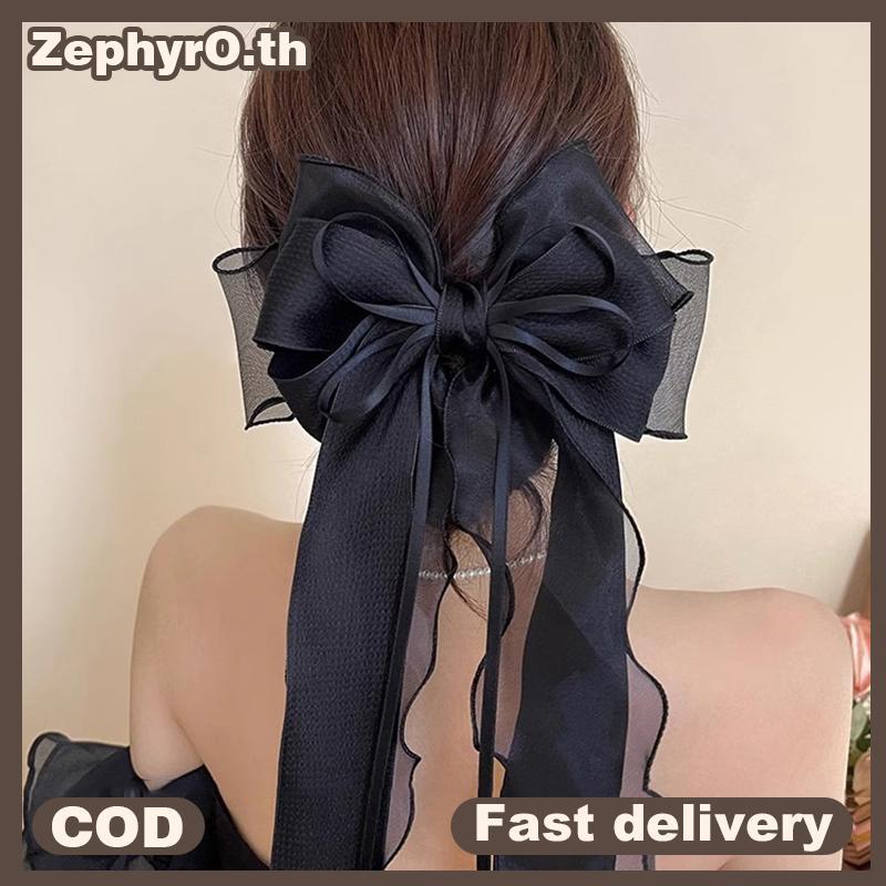 null Elegant Bow Ribbon Hair Clips Solid Color Bow Spring Clips For Women Girls Exquisite Large Hairpins Temperament Hair Accessories null