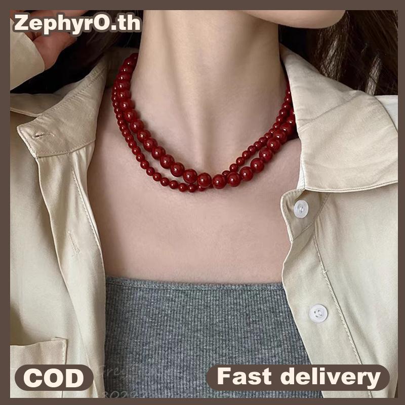 null Vintage Red Beaded Nelaces For Women Chinese Style Glass Beads Nelace Exquisite Elegant Choker Aesthetic Jewelry Accessories null