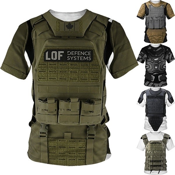 Men's Personalized T-shirt, Bulletproof Vest 3D Printed T-shirt, Polyester Breathable Short Sleeved Shirt