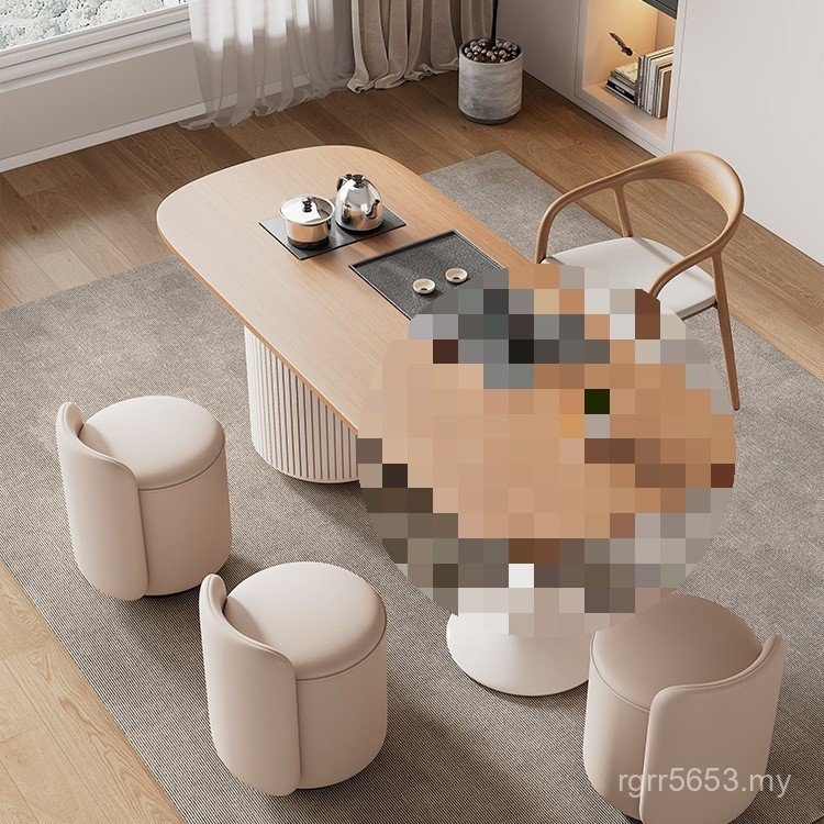 Balcony Combination Modern Log Tea Table Chair Integrated Cream Home Tea Table Table Use Tea Small Solid Wood Simple Style AT9I