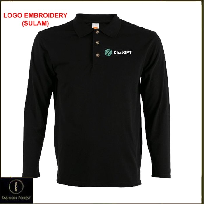 Cotton Lengan Panjang Long Sleeve collar Polo T Shirt Logo Embroidery Sulam ChatGPT