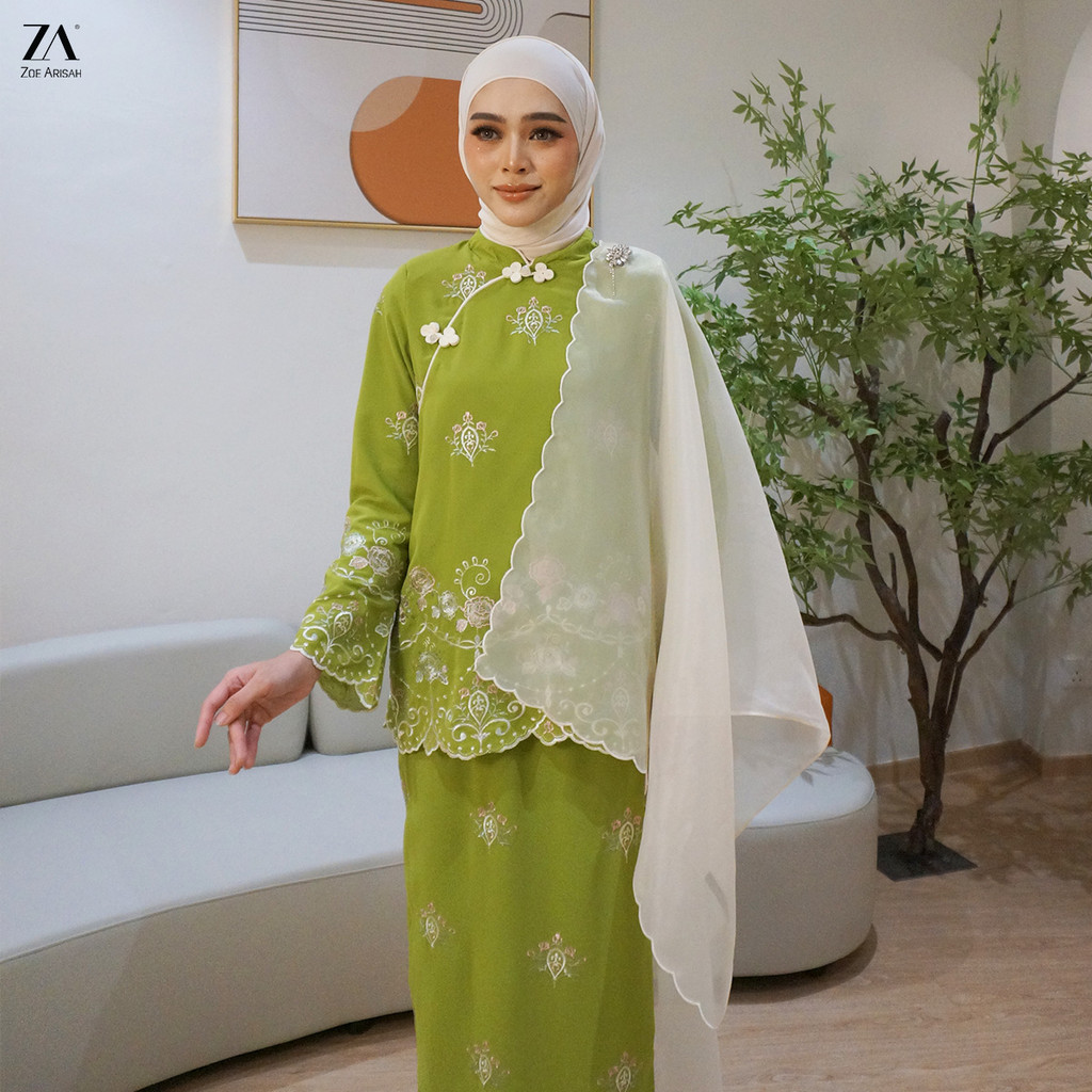 ZOE ARISAH Tasnira Irisya Mandarin Kurung Moden Cheongsam Textured Premium Embroidery Kedah Baju Raya 2026 ZOE ARISSA