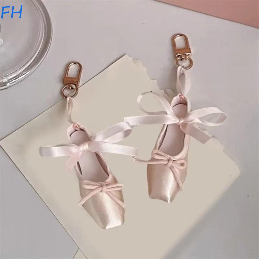 FENGHA Ballet Shoes Keychain, Phone Charm Bag Pendant Mini Ballet Shoes Pendant, Backapck Handmade Keyring Pink Color Ballet Shoes Key Holder Dance Lovers