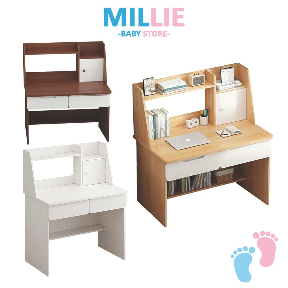 MILLIE Meja Belajar Modern Design Student Desk with Integrated Bookshelf Children's Study Table Kids Computer Table