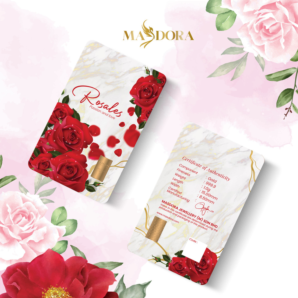 MASDORA 999.9 Gold Bar 1.00GM Flower Series ~ Rosales (EMAS 999.9/24K)