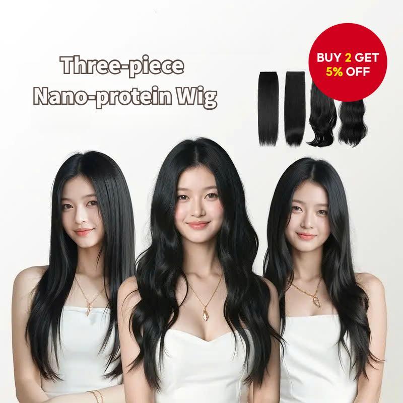 Clip On Wigs 3pcs Set Wavy Straight Voluminous Curls Hairpieces 45cm 55cm Length for Women