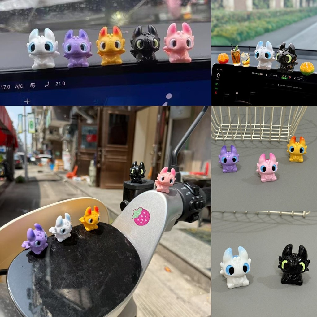 [Free Stickers] 4PCS Mini Colourful Toothless Figure Cute Cartoon Desktop Decorations Merchand Auto Motorcycle Dashboard Ornament Holiday Gifts