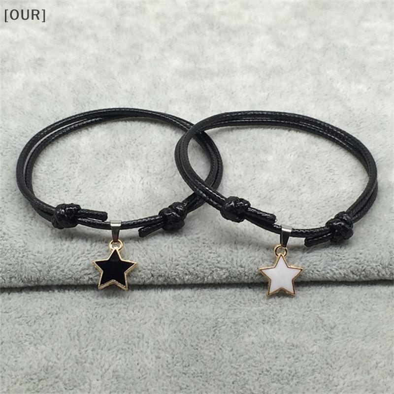 [OUR] 2Pcs/set Fashion Couple Bracelets Bla Rope Star Heart Pendant Bracelet For Women Men Lovers Paired Bracelets Jewelry Gifts null