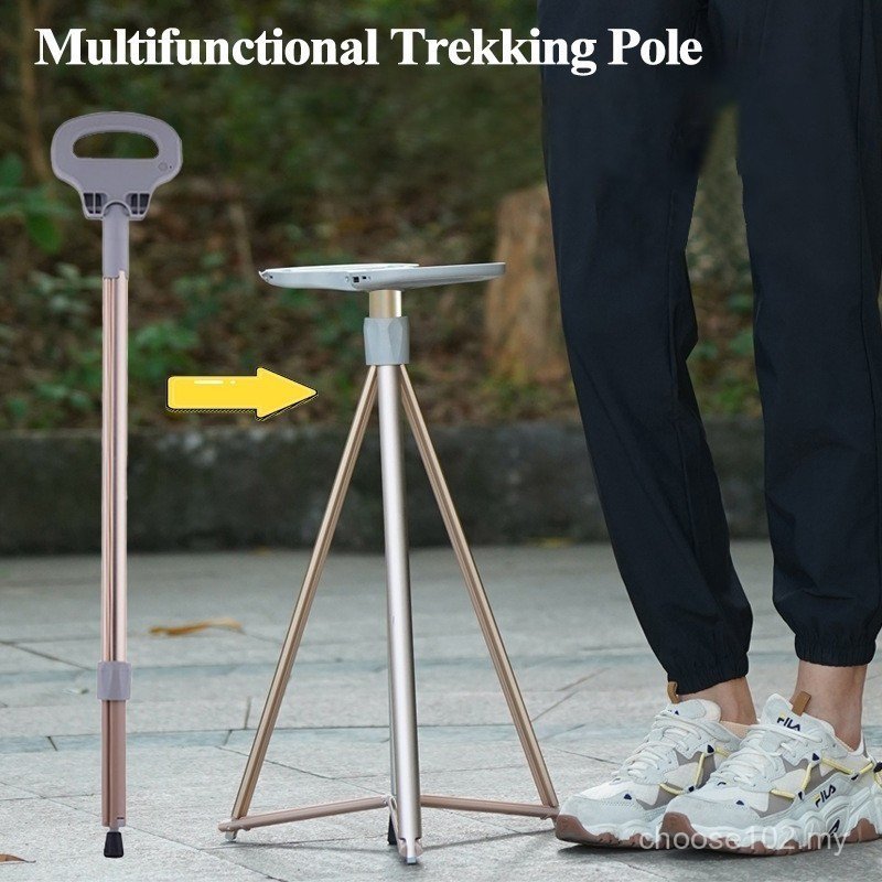 [Stok SG] Tongkat Trekking Pelbagai Fungsi Aluminium Alloy Tongkat Trekking Mudah Alih Anti Gelincir Untuk Perjalanan Bangku Santai Teleskopik Bekalan Luar Ruangan BA3E