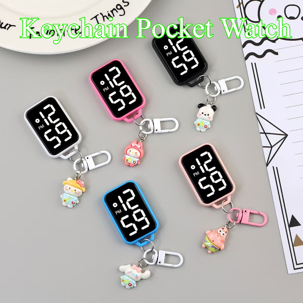 Mini Keychain Pocket Watch Digital Display Square Electronic Hanging Watch Portable Cartoon Electr