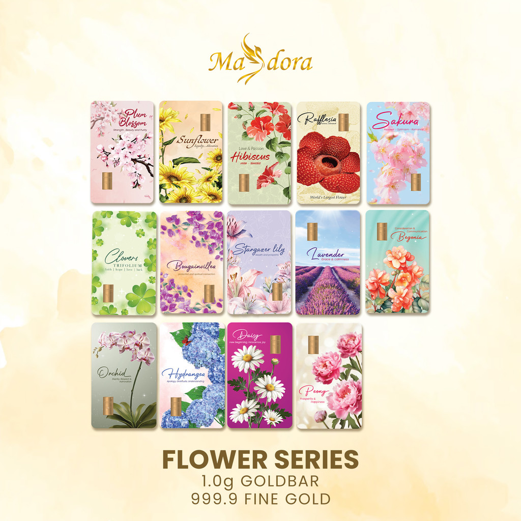 MASDORA 999.9 Gold Bar 1.00GM Flower Series - Assorted Design (EMAS 999.9/24K)