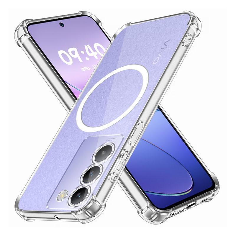 For Vivo V40 SE V40 Lite Case With Wireless Charging Magnetic Ring Sticker Shockproof Clear Soft Silicone Phone Casing for Vivo V40 Pro Transparent Back Cover