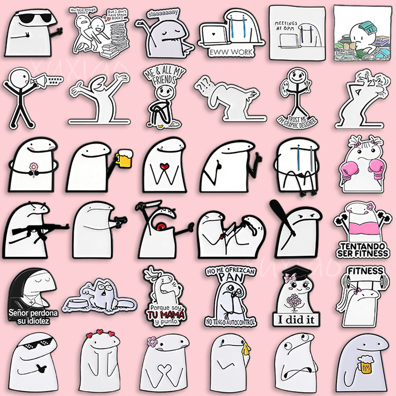36 Styles Internet Meme Theme Badges Cute Cartoon Simple Drawing Villain Pins Creative Personalized Black and White Simple Animation Brooches Backpack Accessories
