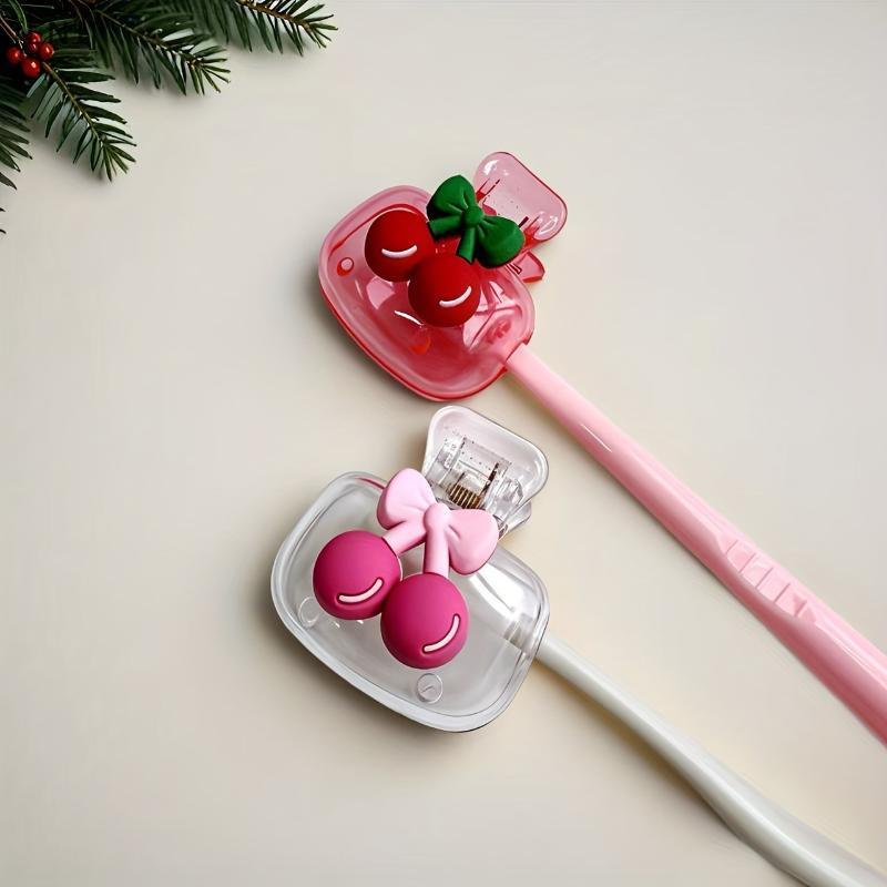 [ENJ] Toothbrush Head Storage Protector For Kids Cherry Bow Design Travel Friendly Hygienic Solution For Bathrooms null